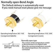 일반 폐쇄 개방형 온도 스위치 나사 캡 보험 퓨즈 마운트 ℃ 개, NO Bend Angle 5개, 10A, M3 + 115℃