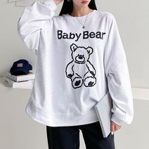 퍼니걸스 오버핏 베어 레터링 나염 프린팅 긴팔 맨투맨 티셔츠_1233