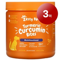 리암마켓 Zesty Paws 제스티 포우즈 강아지용 건강 관리 보충제 터메릭 커큐민 바이트 오리고기맛 소프트 츄 90정 1팩, 3팩