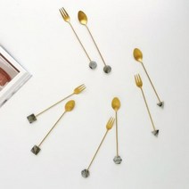쿠마마 마블 스텐 골드 디저트 롱 스푼 포크 32타입, 선택:그레이 사각:스푼, 단품