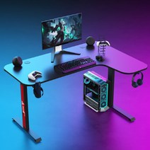 아우스 코너형 컴퓨터책상 ㄱ자형 게이밍책상 L자형 카본책상 LED 게이밍데스크 좌 우 선택가능 1400 1600 1800, 검정색 기본형 180cm(우측)