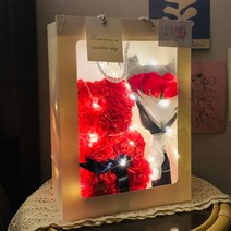 앙플랜트 크리스마스 선물세트 로즈베어 곰돌이 플라워 led조명 장미꽃다발 추천 여자친구 남자친구 프로포즈용품 결혼기념일, 망고튤립꽃다발, 1.Thank you, 레드로즈베어+투명케이스+4M 전구 증정