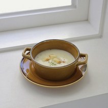 카네수즈 카멜 브라운 양손 손잡이 수프볼 접시 프레이트 보울