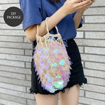 [뜨개부엌] 스팽글네트백 만들기 (오팔스팽글+가방실1볼+부직포이너백+도안+동영상), 아뮤레코바늘5/0호, 크림