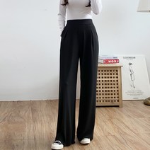 가비진 여성용 골지 일자 와이드 핀턱 밴딩 팬츠