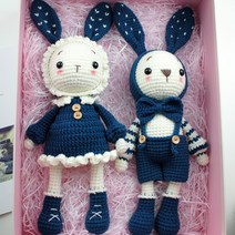 DIY 코바늘 인형 만들기 토끼 커플 인형뜨기 셀프핸드메이드 애착인형 뜨개질 키트, 네이비 1쌍, 1개