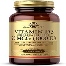 Solgar Vitamin D3 (Cholecalciferol) 25 mcg (1000 IU) 100 Softgels - Helps Maintain Healthy Bones &, 1, Standard Packaging