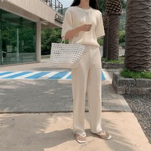 여성 데일리 투피스 세트 플리츠 반팔티 팬츠 세트