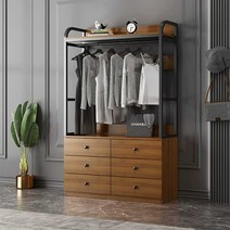 철제 코트 걸이 침실 옷 걸이 서랍 보관함 정리대, 월넛+블랙 120x40x192 2단 서랍 4