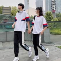 DFMEI 커플룩 여름옷 남녀 싱그러운 반팔티 체크 원피스