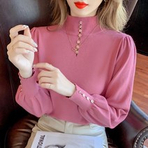 퐁순싸롱 목 폴라 반목 얇은 핫핑크 퍼프 이너 봄 니트 YJ