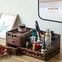 Makone 상표등록 앤틱 우드 원목 화장품 보관함 향수 트레이 정리대, 우드 왁스, 1개