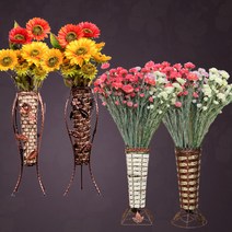 호가 앤틱플라워 철제화병 라탄, C.원형라탄 철제화병-골드