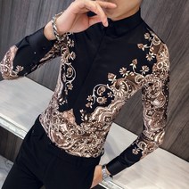 남자 유니크 프린팅 슬림 셔츠 긴팔 남방 정장 화려한 행사 가수