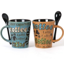 웹셀 까페 앤 라떼 스푼머그세트/ 커플머그컵/ 카페머그/ 선물용박스/ 머그컵선물/ 기프트선물/ 행사용/ 답례품/ 판촉물/ 학교/단체선물 /돌답례품 /다량상담가능, 라떼 블루 _브라운, 1세트