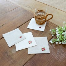 수피아코코 자수 포인트 컵받침 티코스터, 광목세송이