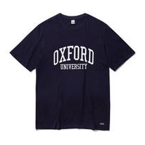 [유니버셜유니버시티] 옥스포드 OXFORD 대학교 바이오워싱 반팔 티셔츠 커플 크루넥 남색 네이비 NAVY 레터링 프린팅 아이비리그 라운드넥 티 (남여공용)