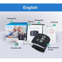 디지털압력계 충전식 디지털 음성 손목 혈압 모니터 장치 장력계 99 데이터 저장, 01 English Voice_01 no