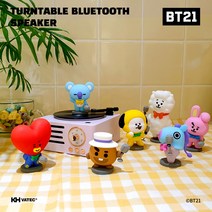 BT21 블루투스 스피커 턴테이블 피규어 휴대용 캠핑 귀여운 캐릭터 라디오 음성지원 블루투스 5.0 타타 쿠키 치미 알제이 코야 슈키 망 360도 회전, BT21 블루투스 스피커 턴테이블 치미