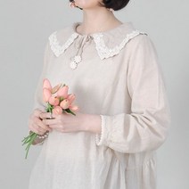 애비뉴투지 엄마옷 메이비 레이스 자수 빅 카라 리본 여성 봄 여름 얇은 린넨 면 긴팔 블라우스 B03343