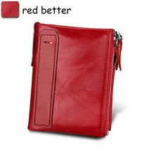 소 가죽 RFID 더블 지퍼 카드 홀더 빈티지 동전 남성 지갑, red better