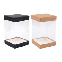투명 포장케이스 사각 원통 PET PVC 투명 케이스 통, 색상/사이즈, 원형 8x13cm 블랙