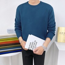 애드매이브 16컬러 남자 미니멀 무지 배색 오버핏 라운드 니트