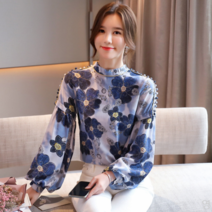 안나리야 우아한 가을 꽃무늬 루즈핏 쉬폰 블라우스 SH