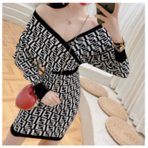 녕동 명품스타일 투컬러 니트 미니원피스