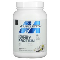 머슬테크 100% 목초 사육 유청 단백질 디럭스 바닐라 816g(1.8lb), 4병, 816g