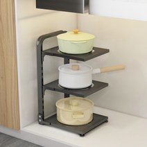 ZooPark 스텐 후라이팬 정리대 높이조절 냄비 선반 2단 3단 4단, 블랙