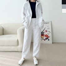 뉴뉴샵 여성용 데일리 기모 후드 포켓 와이드 팬츠 세트