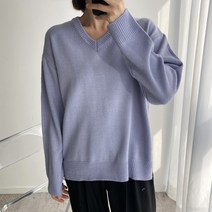 뜨개진 여성용 루즈핏 옆트임 오라 브이넥 니트