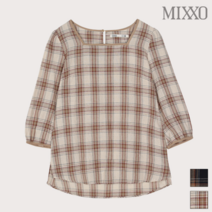 미쏘 미쏘 스퀘어넥 체크 7부 블라우스_MIWBL9921R