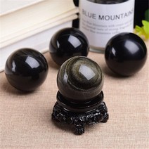 천연원석 수정구슬 홈 인테리어 천연 수석 자수정 호안석 흑요석 1pc 라운드 스톤 쿼츠 구 쿼츠 크리스탈 볼 광택 글로브 마사지 볼 룸 수족관 장식 선물, 2.1cm-2.5cm, [03] 1 pc Black obsidian