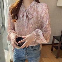 여성 루즈 핏 블라우스 샤랄라 플라워 셔츠 핑크 브라우스 꽃무늬 오버 사이즈 봄