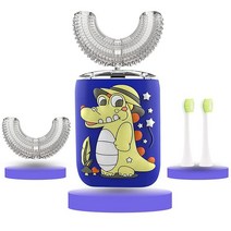 TSUNDERE L 아동용 소닉 전동 칫솔 초음파 아동용 U자형 전동 칫솔 브러시 헤드 4개 6가지 청소 모드 45초 스마트 알림 방수 디자인 만 2-7세 아동용 퍼플, 4-purple