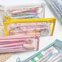 사각 PVC 투명 필통 다용도 수납 파우치, 그린