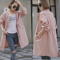 사사로이 여성 의류 코트 롱한 기장 스캔드 카라 신축성 있는 허리 스트링 뉴트럴하면서 여성스러운 트렌치코트 호불호 없는 스타일 루즈핏 여자코트 + 양말증정