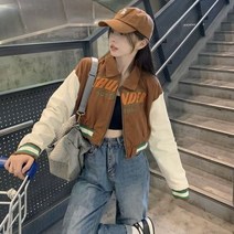 과잠 항공점퍼 간절기 아우터 Deeptown 여성용 크롭 야구 재킷 빈티지 힙합 BF 오버사이즈 지퍼 코트 패션 캐주얼 대표팀