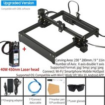레이저 각인기 마킹기 조각기 커팅기 레터링 이니셜 금속 유리 가죽 450nm 80W CNC 밀링 머신 조각 고정 초점 거리 오프라인 프린터 GRBL 제어 카버, [03] 미국, [03] with 40W Laser