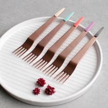바니홈 쁘띠 홈카페 브레드 과일 디저트 포크 카페포크, 1개, 로즈골드 포크 - 챠콜
