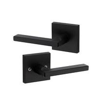 Kwikset Halifax 슬림 스퀘어 레버 도어 모던 컨템포러리 디자인 집 복도 옷장 통로 하드웨어 핸들 1406139, Passage, Matte Black