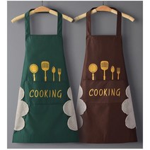 YISOKO 1+1 원피스앞치마방수앞치마 주방앞치마, 그린+브라운