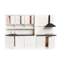 GHSHOP 인형의 집 미니어처 가구 나무 주방 세트 1/12th, 18.5cm, 화이트