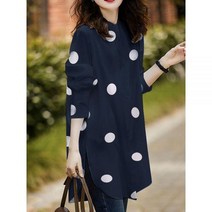 땡땡이블라우스 이쁜 빈티지 프린트 물방울 무늬 상의 봄 블라우스 2023 캐주얼 긴팔 셔츠 넥 여성 버튼 튜닉291782