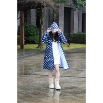 여름 얇은 레드 도트 롱 전신 우비 남여공용 블루 빅 챙 라이딩 우비