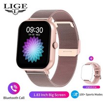 Lige 다기능 블루투스 전화 충전식 lady 스마트 워치 남성 Smartwatch 여성 스포츠 시계 다양한 배경 화면 2023, Mesh belt pink_Bluetooth Call