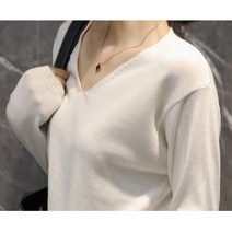 심플 브이넥 얇은 봄가을 여성 니트티 산뜻한 로맨틱