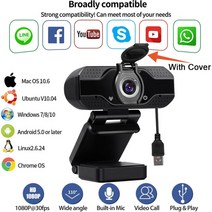 유튜브 영상장비youtube 녹음 usb 풀 hd 1080p 웹 카메라를 위한 노트북, 커버가 있는 블랙